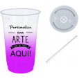 Copo Descartável 300 ml Jateado Roxo Fluor Com Tampa e Canudo Personalizado 