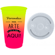 Copo Descartável Jateado Bicolor Amarelo Fluor x Rosa Fluor 700 ml Só Com Tampa