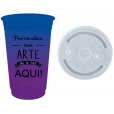 Copo Descartável 300 ml Jateado Bicolor Azul Royal x Roxo Fluor Só Com Tampa