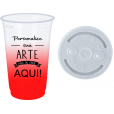 Copo Descartável Com Tampa Jateado Vermelho Fluor Personalizado 300 ml.