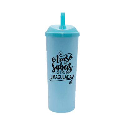 Copo Long Drink Acaso Não Sabeis com Tampa e Canudo Azul Tiffany