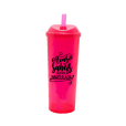 Copo Long Drink Acaso Não Sabeis com Tampa e Canudo Rosa Neon