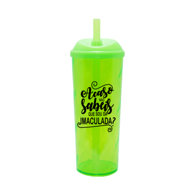 Copo Long Drink Acaso Não Sabeis com Tampa e Canudo Verde Neon