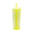 Copo Long Drink Amarelo Neon com Tampa e Canudo 