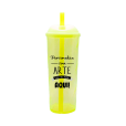 Copo Long Drink Amarelo Neon com Tampa e Canudo 