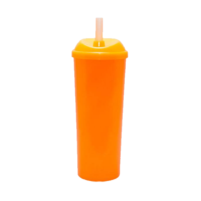 Copo Long Drink Laranja com Tampa e Canudo