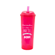 Copo Long Drink Rosa Neon com Tampa e Canudo