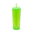 Copo Long Drink Verde Neon com Tampa e Canudo 