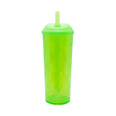 Copo Long Drink Verde Neon com Tampa e Canudo 