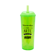 Copo Long Drink Verde Neon com Tampa e Canudo 