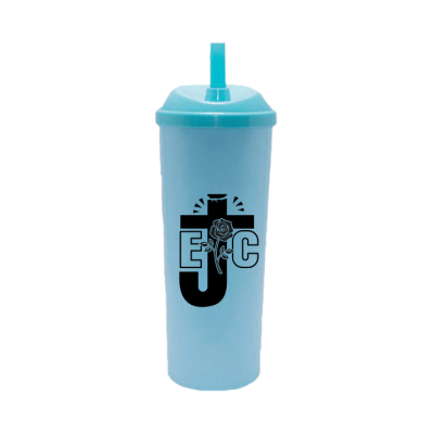 Copo Long Drink EJC com Tampa e Canudo Azul Tiffany