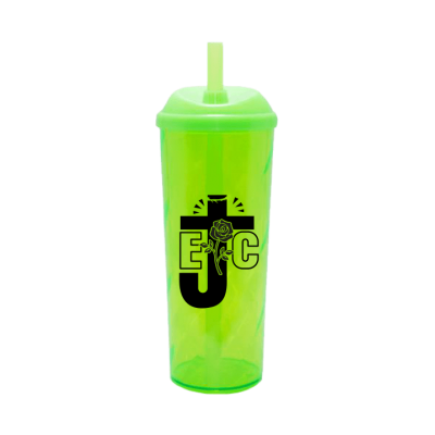 Copo Long Drink EJC com Tampa e Canudo Verde Neon