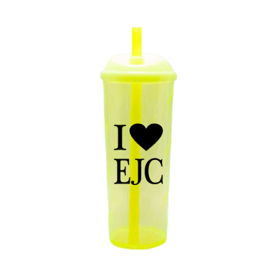 Copo Long Drink EJC 2 com Tampa e Canudo Amarelo Neon