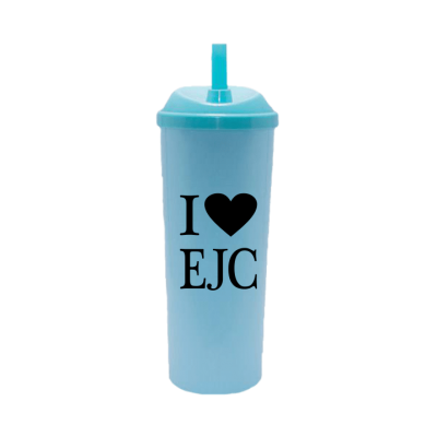 Copo Long Drink EJC 2 com Tampa e Canudo Azul Tiffany