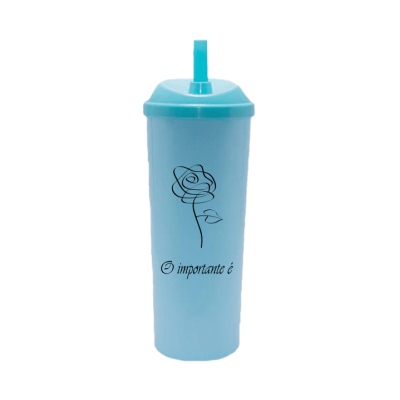 Copo Long Drink O Importante e a Rosa com Tampa e Canudo Azul Tiffany