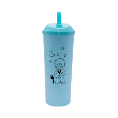 Copo Long Drink Pequeno Príncipe com Tampa e Canudo Azul Tiffany