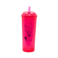 Copo Long Drink Pequeno Príncipe com Tampa e Canudo Rosa Neon