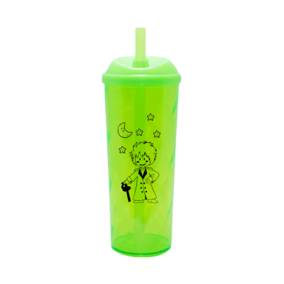 Copo Long Drink Pequeno Príncipe com Tampa e Canudo Verde Neon