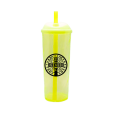 Copo Long Drink São Bento com Tampa e Canudo Amarelo Neon