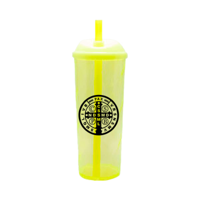 Copo Long Drink São Bento com Tampa e Canudo Amarelo Neon