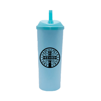 Copo Long Drink São Bento com Tampa e Canudo Azul Tiffany