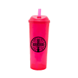 Copo Long Drink São Bento com Tampa e Canudo Rosa Neon