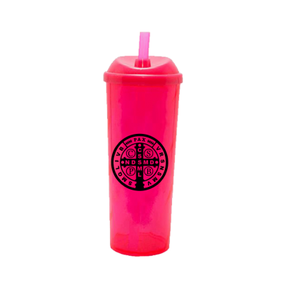 Copo Long Drink São Bento com Tampa e Canudo Rosa Neon