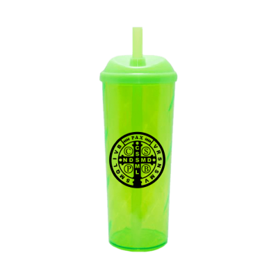 Copo Long Drink São Bento com Tampa e Canudo Verde Neon