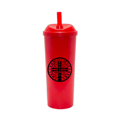 Copo Long Drink São Bento com Tampa e Canudo Vermelho