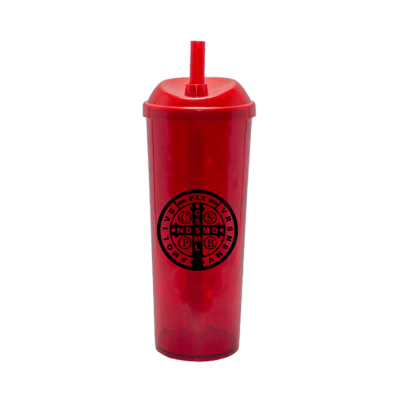 Copo Long Drink São Bento com Tampa e Canudo Vermelho Translucido