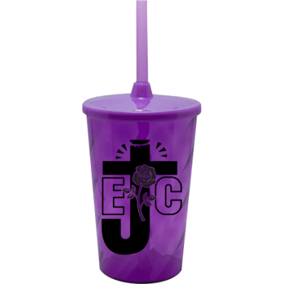 Copo Twister 500 ml EJC 2 com Tampa e Canudo Roxo Translucido