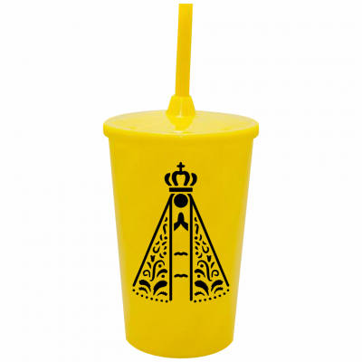 Copo Twister 500 ml Nossa Senhora com Tampa e Canudo Amarelo