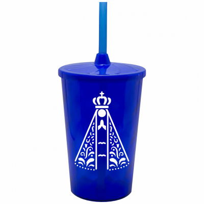 Copo Twister 500 ml Nossa Senhora com Tampa e Canudo Azul Royal