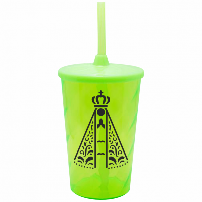 Copo Twister 500 ml Nossa Senhora com Tampa e Canudo Verde Neon