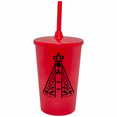 Copo Twister 500 ml Nossa Senhora com Tampa e Canudo Vermelho