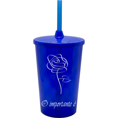 Copo Twister 500 ml O Importante e a Rosa 2 com Tampa e Canudo Azul Royal