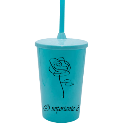 Copo Twister 500 ml O Importante e a Rosa 2 com Tampa e Canudo Azul Tiffany