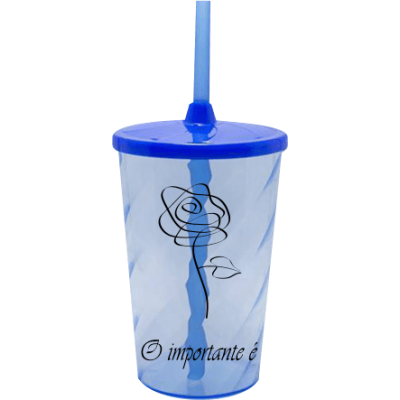 Copo Twister 500 ml O Importante e a Rosa 2 com Tampa e Canudo Azul Royal Translucido