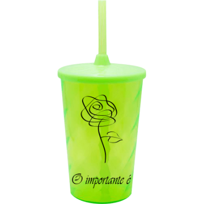 Copo Twister 500 ml O Importante e a Rosa 2 com Tampa e Canudo Verde Neon