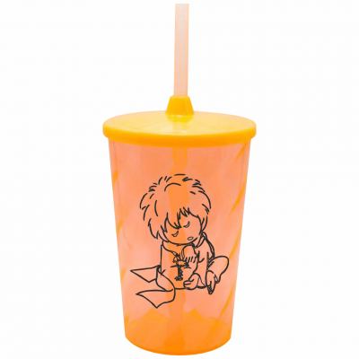 Copo Twister 500 ml Pequeno Príncipe 2 com Tampa e Canudo Laranja Neon