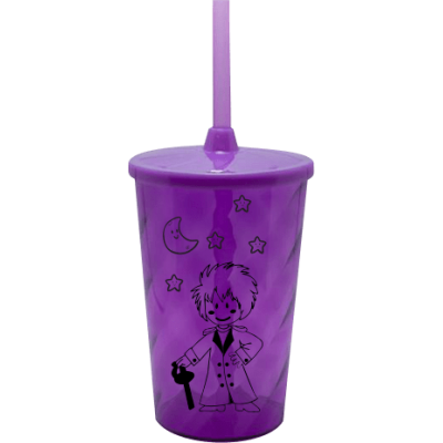 Copo Twister 500 ml Pequeno Príncipe com Tampa e Canudo Roxo Translucido