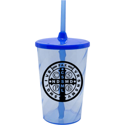 Copo Twister 500 ml São Bento com Tampa e Canudo Azul Royal Translucido