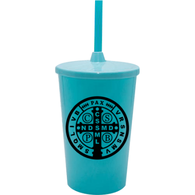 Copo Twister 500 ml São Bento com Tampa e Canudo Azul Tiffany