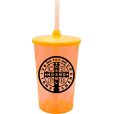 Copo Twister 500 ml São Bento com Tampa e Canudo Laranja Translucido