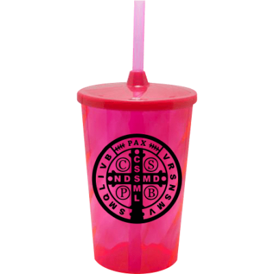 Copo Twister 500 ml São Bento com Tampa e Canudo Rosa Neon