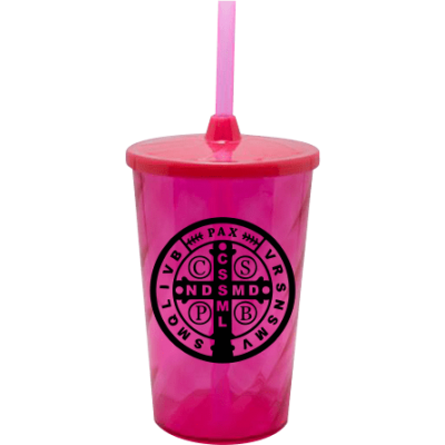 Copo Twister 500 ml São Bento com Tampa e Canudo Rosa Translucido