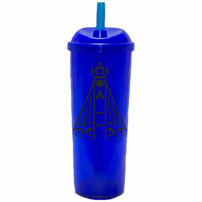 Copo Long Drink Nossa Senhora com Tampa e Canudo Azul Royal