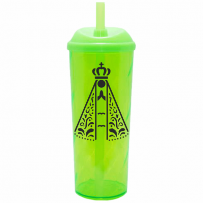 Copo Long Drink Nossa Senhora com Tampa e Canudo Verde Neon