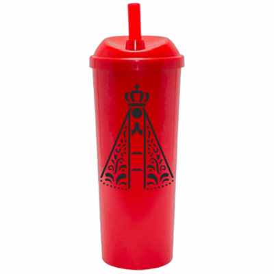 Copo Long Drink Nossa Senhora com Tampa e Canudo Vermelho