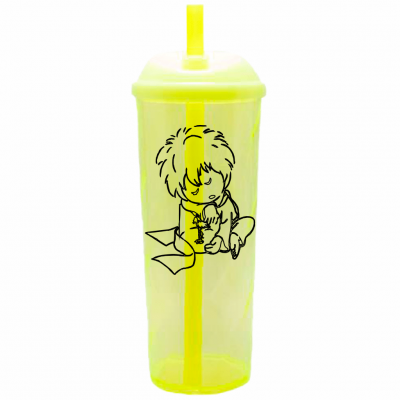 Copo Long Drink Pequeno Príncipe 2 com Tampa e Canudo Amarelo Neon